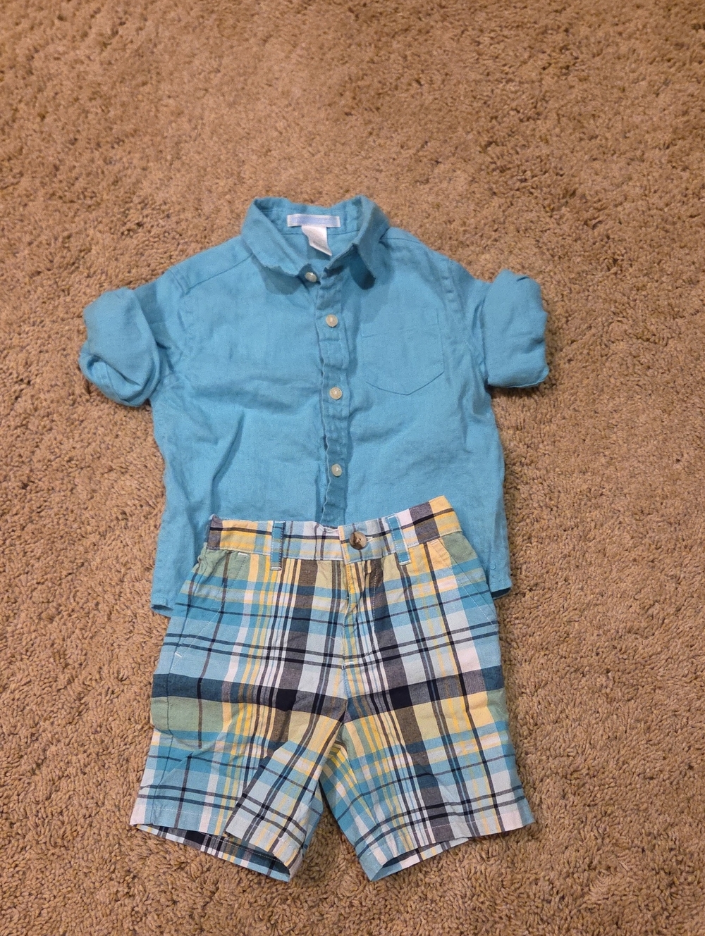 Janie and Jack Plaid Boys Shorts And Shirt in Blue, Yellow & Green Plaid